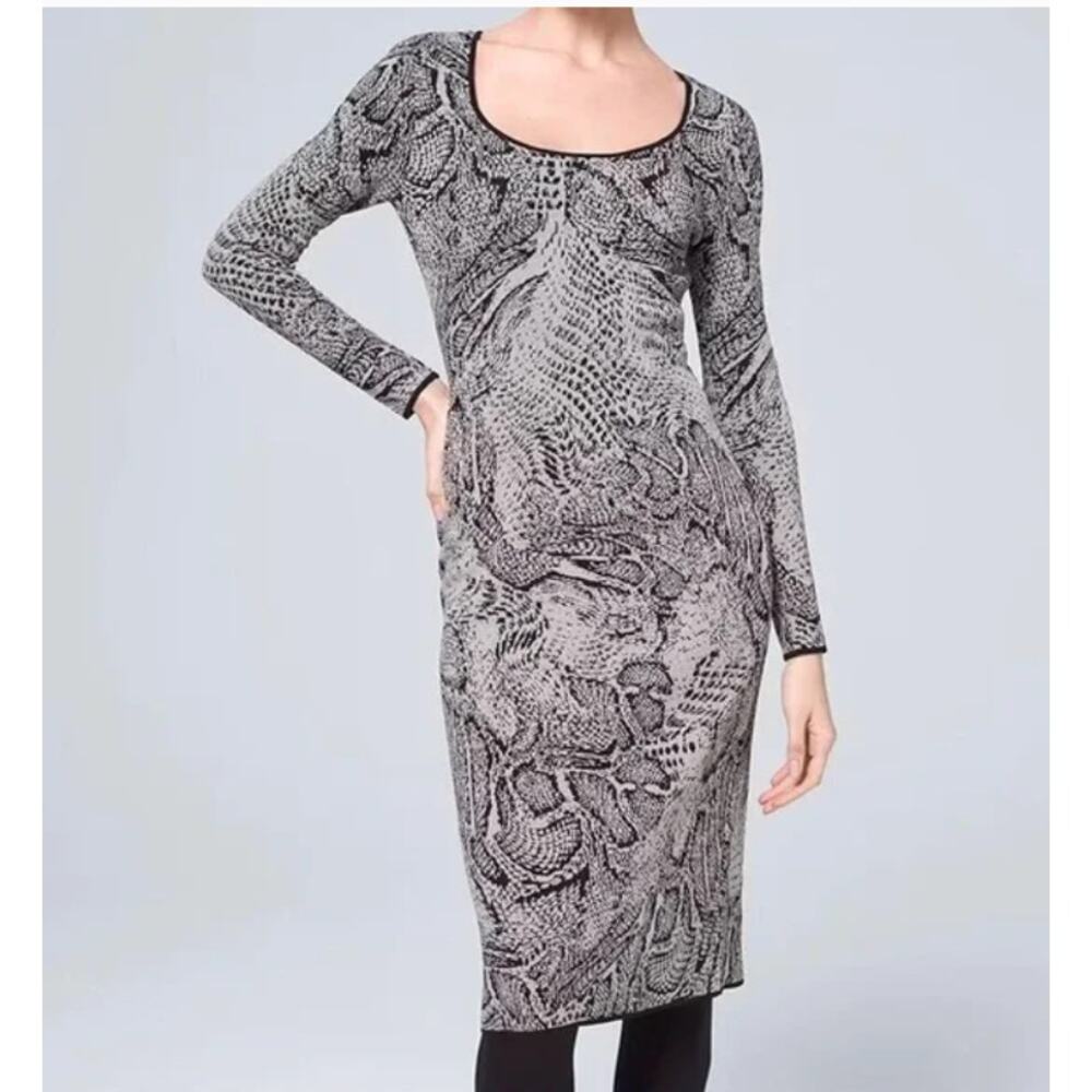 White House Black Market Dress Women XS Sheath Snake Midi Stretch Knit Bodycon